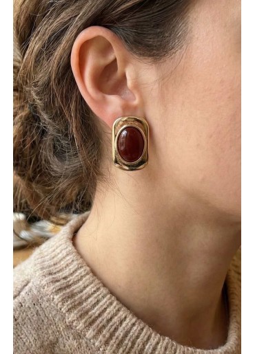 Erb Kahverengi Renk Kare Model Vintage Kadın Küpe