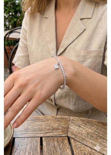 Erb Yonca Model Zirkon Taşlı Gümüş Renk Asansörlü Su Yolu Bileklik