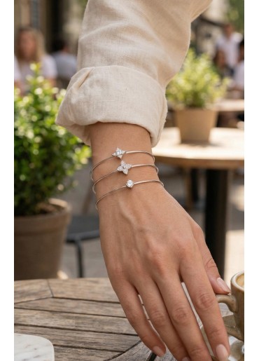 Erb Zirkon Taşlı Gümüş Renk Yonca Model 3\'lü Kadın Bileklik Kombini