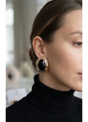 Erb Pirinç Siyah Badem Model Vintage Gold Kadın Küpe