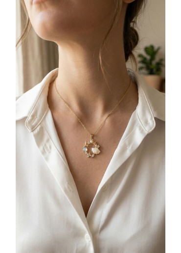 Erb 316L Çelik Zincir Gold Renk Deniz Tema Model Zirkon Taşlı Kadın Kolye