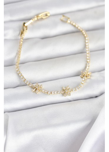 Erb Pirinç Gold Renk Çiçek Model Zirkon Taşlı Su Yolu Kadın Bileklik