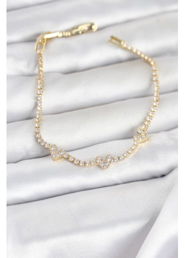 Erb Pirinç Gold Renk Kalp Model Zirkon Taşlı Su Yolu Kadın Bileklik