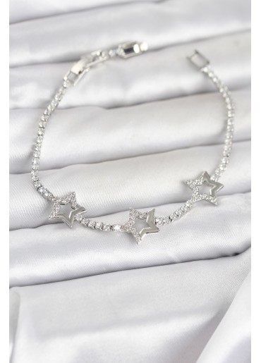 Erb Pirinç Gümüş Renk Yıldız Model Zirkon Taşlı Su Yolu Kadın Bileklik