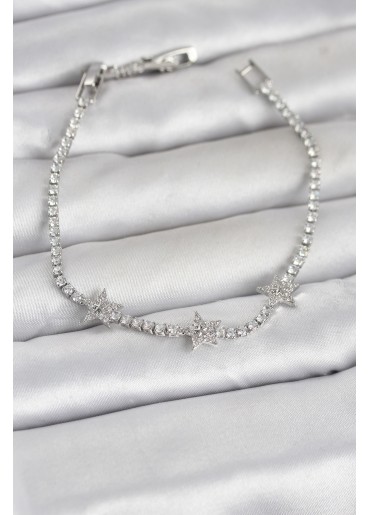 Erb Pirinç Gümüş Renk Minimal Yıldız Model Zirkon Taşlı Su Yolu Kadın Bileklik