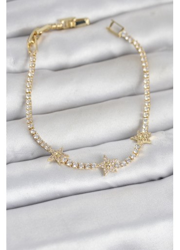 Erb Pirinç Gold Renk Minimal Yıldız Model Zirkon Taşlı Su Yolu Kadın Bileklik