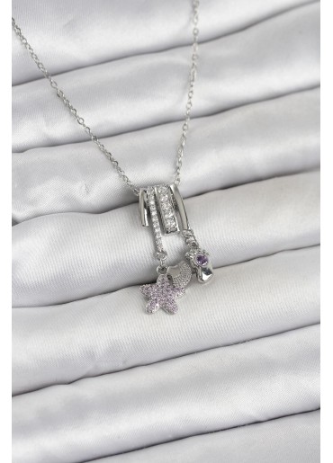 Erb 316L Çelik Gümüş Zirkon Taşlı Deniz Tema Charmlı Kadın Kolye