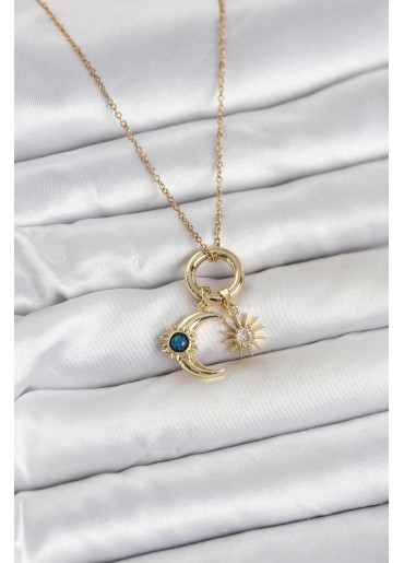 Erb 316L Çelik Gold Renk Gece Gündüz Tema Charmlı Kadın Kolye