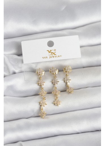 Erb Pirinç Gold Renk Sıralı Kutup Yıldızı Model 3\'lü Kadın Küpe