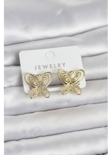 Erb Füsun Küpesi Model Gold Renk Kelebek Model Pirinç Kadın Küpe