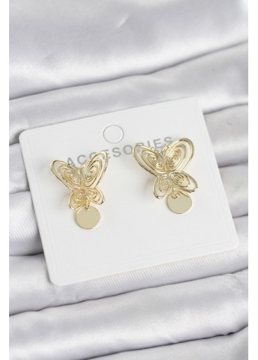 Erb Füsun Küpesi Model Gold Renk Kelebek Model Pirinç Kadın Küpe
