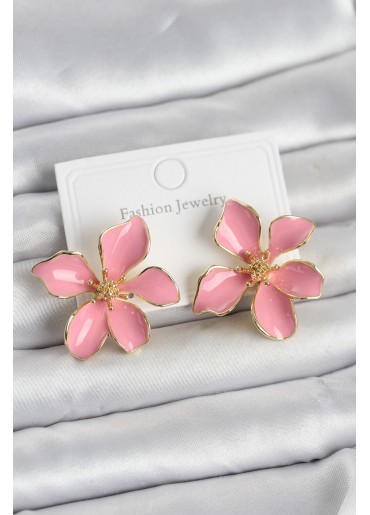 Erb Pembe Mineli Çiçek Model Pirinç Kadın Küpe