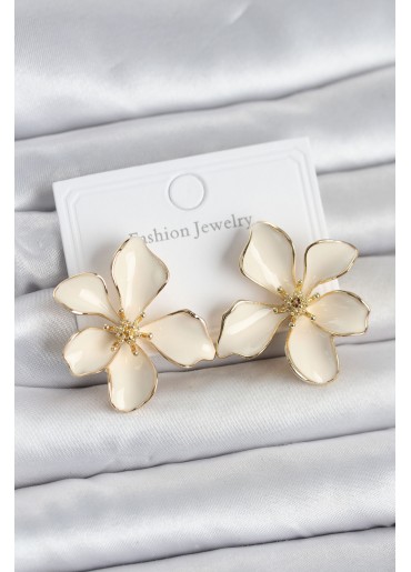 Erb Krem Mineli Çiçek Model Pirinç Kadın Küpe