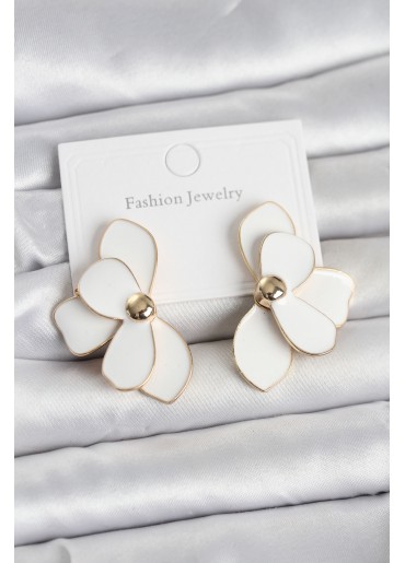 Erb Beyaz Mineli Lotus Model Pirinç Kadın Küpe