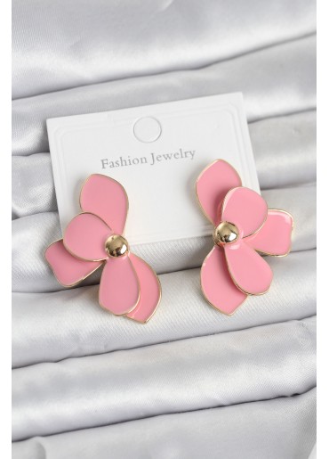 Erb Pembe Mineli Lotus Model Pirinç Kadın Küpe