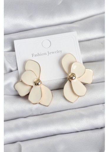 Erb Krem Mineli Lotus Model Pirinç Kadın Küpe