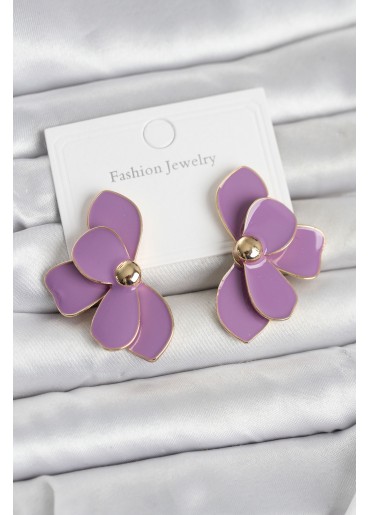 Erb Mor Mineli Lotus Model Pirinç Kadın Küpe