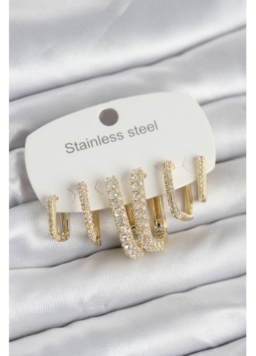 Erb 316L Çelik Gold Renk 6\'lı Set Zirkon Taşlı Kadın Küpe