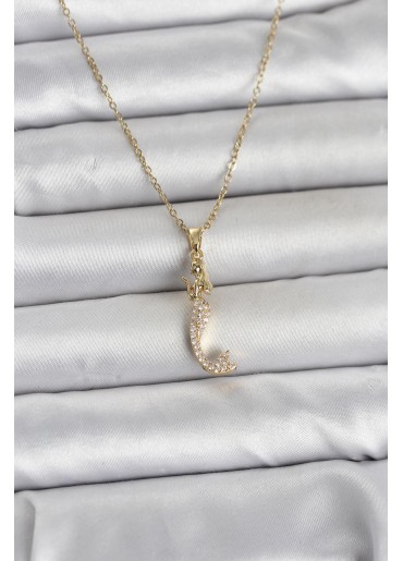 Erb 316L Çelik Zincir Gold Renk Zirkon Taşlı Deniz Kızı Model Kadın Kolye