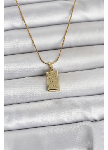 Erb 316L Çelik Zincir Gold Renk Külçe Altın Model Kadın Kolye