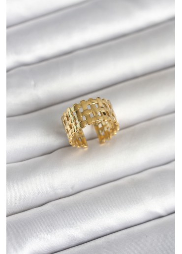 Erb 316L Çelik Gold Renk Hasır Model Kadın Yüzük