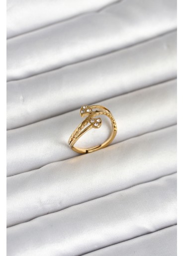 Erb 316L Çelik Gold Renk Zirkon Taşlı Kalp Model Kadın Yüzük