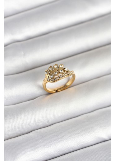 Erb 316L Çelik Gold Renk Zirkon Taşlı Kalp Model Kadın Yüzük