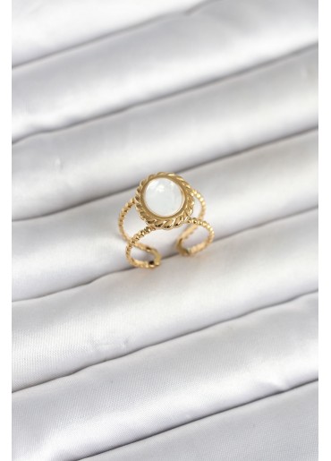 Erb 316L Çelik Gold Renk Sedefli Vintage Kadın Yüzük