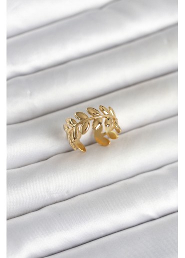 Erb 316L Çelik Gold Renk Başak Form Kadın Yüzük