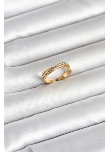 Erb 316L Çelik Gold Renk Zirkon Taşlı Kadın Yüzük