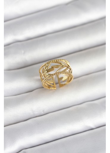 Erb 316L Çelik Gold Renk Başak Model Kadın Yüzük