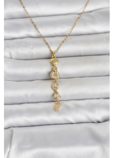 Erb 316L Çelik Gold Renk Deniz Temalı Y Model Zirkon Taşlı Kadın Kolye