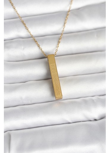 Erb 316L Çelik Gold Renk Ayetel Kürsi Yazılı Bar Çubuk Kolye