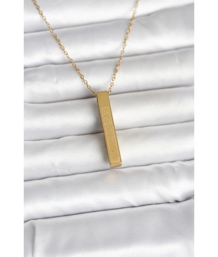 Erb 316L Çelik Gold Renk Ayetel Kürsi Yazılı Bar Çubuk Kolye