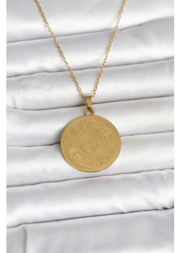 Erb 316L Çelik Gold Renk Ayetel Kürsi Yazılı Kolye