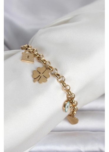 Erb 316L Çelik Gold Renk Charmlı Kadın Bileklik