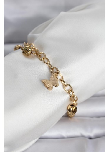 Erb 316L Çelik Gold Renk Kelebek Ve Dorikalı Kadın Bileklik