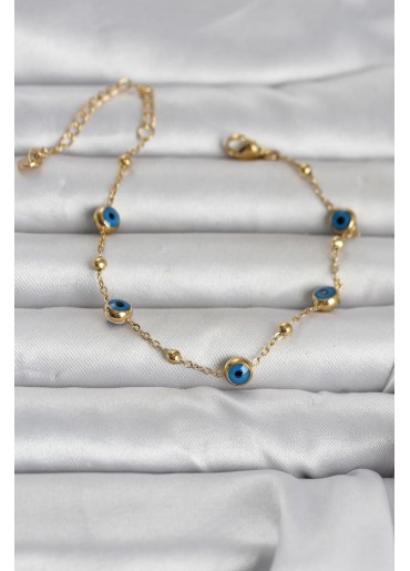 Erb 316L Çelik Gold Renk Top Zincirli Nazarlı Kadın Bileklik