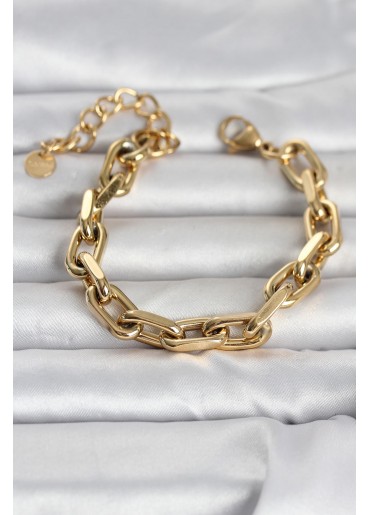Erb 316L Çelik Gold Renk Kalın Zincirli Kadın Bileklik