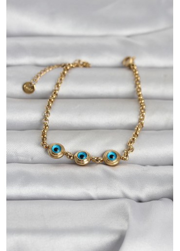 Erb 316L Çelik Gold Renk Nazarlı Kadın Bileklik