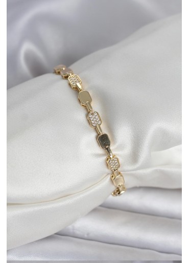 Erb Pirinç Zirkon Taşlı Gold Renk Kadın Bileklik