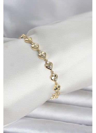 Erb Pirinç Gold Renk Kalpli Kutup Yıldızı İşleme Kadın Bileklik