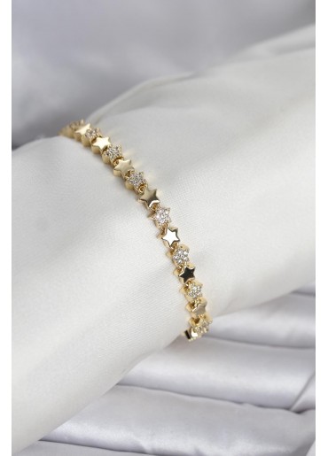 Erb Pirinç Gold Renk Zirkon Taşlı Yıldız Model Kadın Bileklik