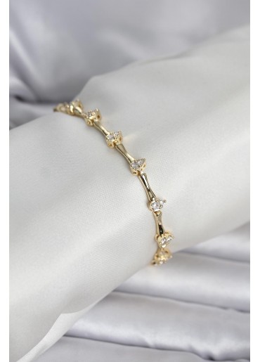 Erb Pirinç Gold Renk Damla Model Zirkon Taşlı Kadın Bileklik