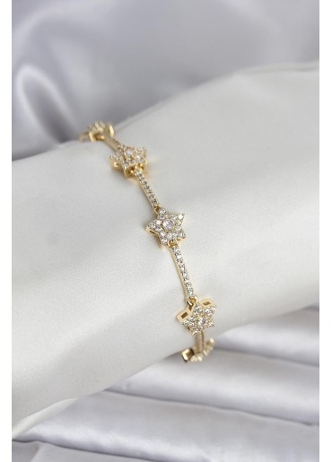 Erb Pirinç Gold Renk Yıldız Model Zirkon Taşlı Kadın Bileklik