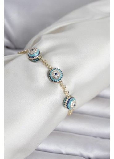 Erb Pirinç Gold Renk Nazarlı Model Zirkon Taşlı Kadın Bileklik