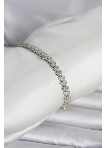 Erb Pirinç Gümüş Renk Kalp Model Sıralı Zirkon Taşlı Kadın Bileklik