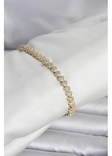 Erb Pirinç Gold Renk Kalp Model Sıralı Zirkon Taşlı Kadın Bileklik