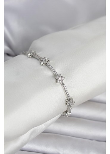 Erb Pirinç Gümüş Renk Zirkon Taşlı Yıldız Model Kadın Bileklik