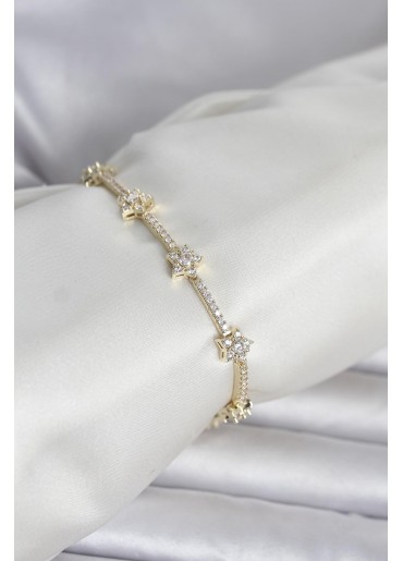 Erb Pirinç Gold Renk Zirkon Taşlı Yıldız Model Kadın Bileklik